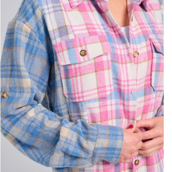 A Girl Thing Pink and Blue Plaid Button Down Shirt - Picture 3 of 4